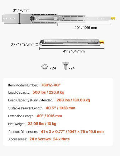 Vevor 1 Pair 18-60 In Soft-close Drawer Slides Ball Bearing Full Extension