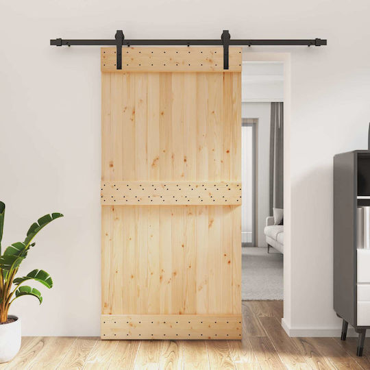 Vidaxl Συρόμενη Πόρτα Φυσικό Μαύρο 100 X 210 Cm