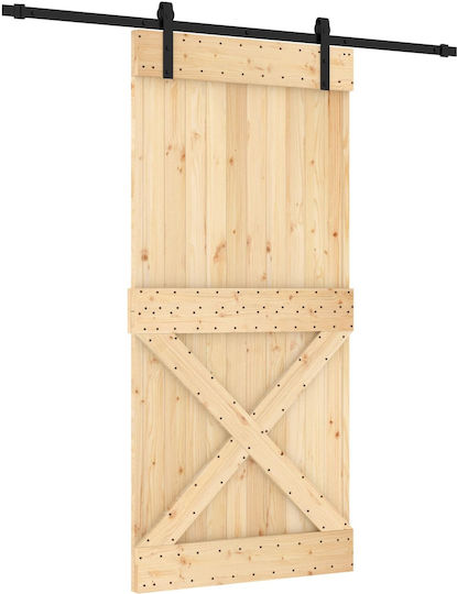 Vidaxl Συρόμενη Πόρτα Φυσικό Μαύρο 95 X 210 Cm