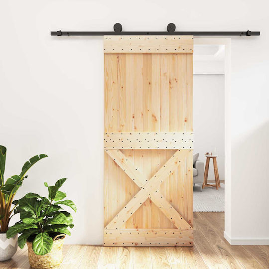 Vidaxl Συρόμενη Πόρτα Φυσικό Μαύρο 90 X 210 Cm