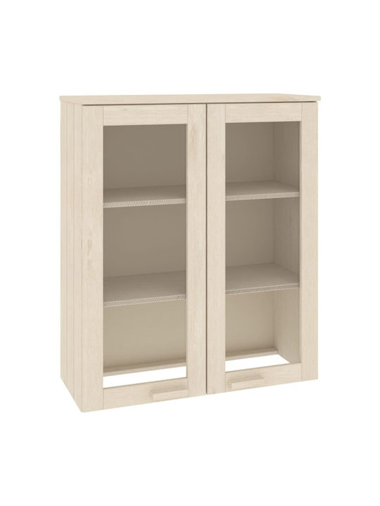 Wall Living Room Display Cabinet made of Solid Wood with Glass Honey Brown 85x35x100cm