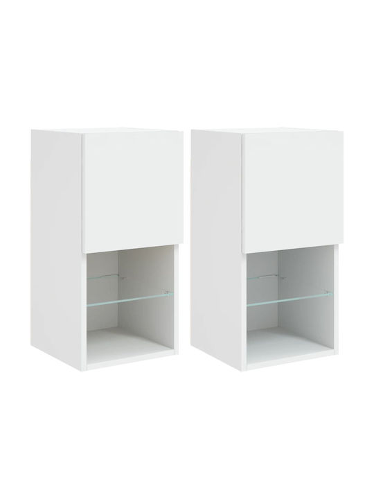 Wall Living Room Display Cabinet made of Particleboard with Glass & Lighting White 30.5x30x60cm