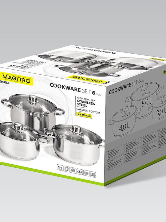 Maestro Pots Set of Stainless Steel with No Coating Silver 3pcs