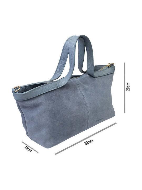 Leder Damen Schultertasche Hellblau