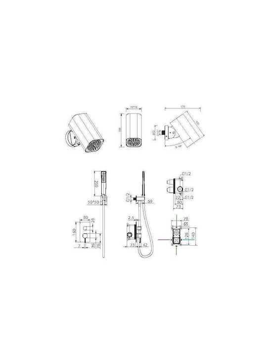 Imex Built-in Mixer Phone & Shower Head Set for Shower 2 Exits Gold