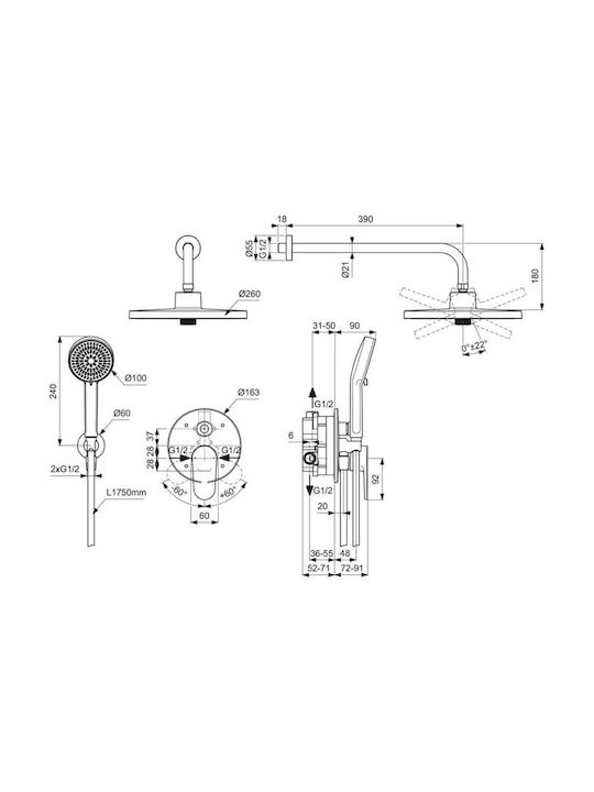 Ideal Standard Eingebaute Mischbatterie, Telefon & Duschkopf-Set für Dusche Silber