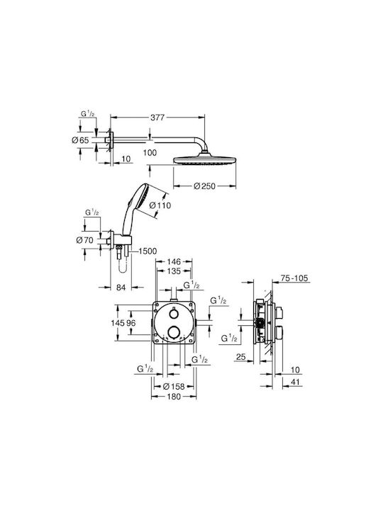 Precision Вграден Комплект Термостатна Батерия За Душ 34883000 Grohe