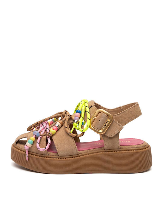 Tabacco Leather Women's Flat Sandals Beige