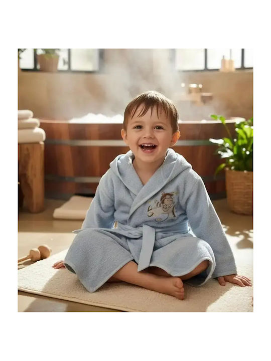Borea Kids Bathrobe Pilot Light Blue with Hood
