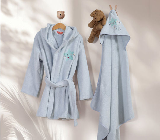 Nef-Nef Homeware Kids Hooded Bathrobe Explore The Universe Light Blue