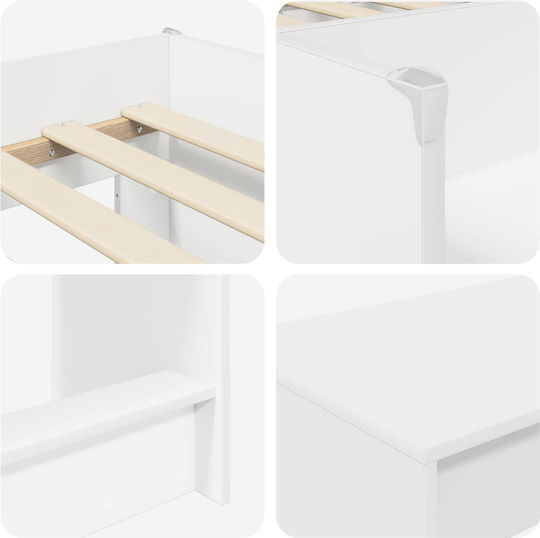 Pat Single pentru Copii cu Birou Alb pentru Saltea 80x200cm