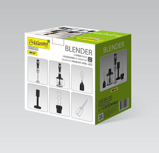 Maestro Blender De Mână Cu Tijă Din Inox 1000W Negru