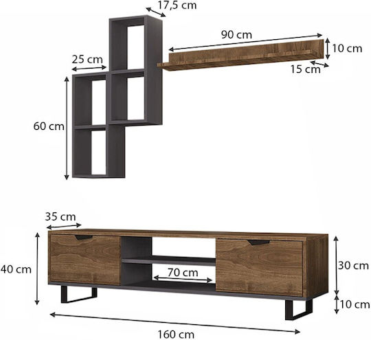 Wohnzimmer TV-Einheit Lonsa Walnut - Grey L160xB35xH40cm