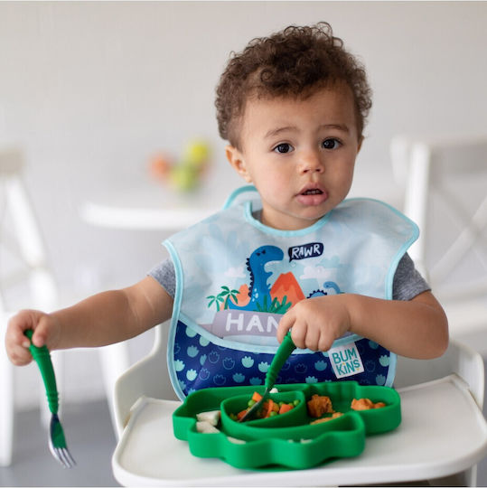 Bumkins SuperBib Dino Αδιάβροχη Σαλιάρα Πλαστική με Αυτοκόλλητο & Τσέπη Μπλε για 24 m+ 3τμχ