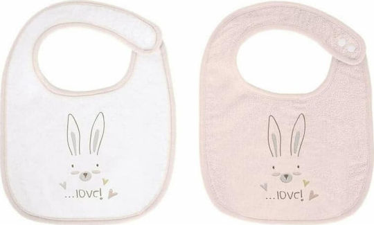 Kikka Boo Rabbits in Love Bavetă din 100% Bumbac cu buton Roz 2buc