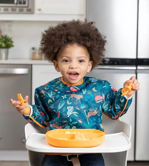 Bumkins Αδιάβροχη Ποδιά Πλαστική με Κορδόνι Sleeved Bib με Τσέπη & Μανίκια Jungle για 6 m+