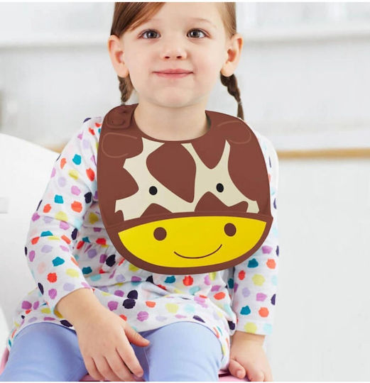 Skip Hop Waterproof Лигавник Силикон с бутон & Джоб Кафяв
