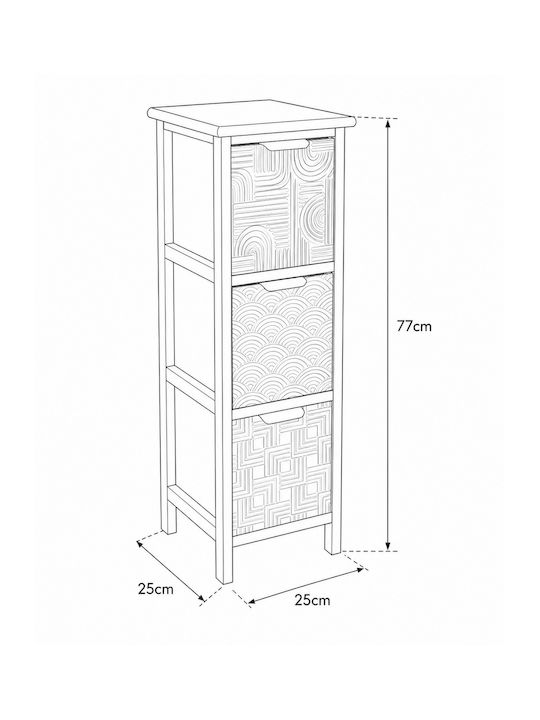 Wooden Storage Drawers with 3 Drawers L25xW25xH77cm