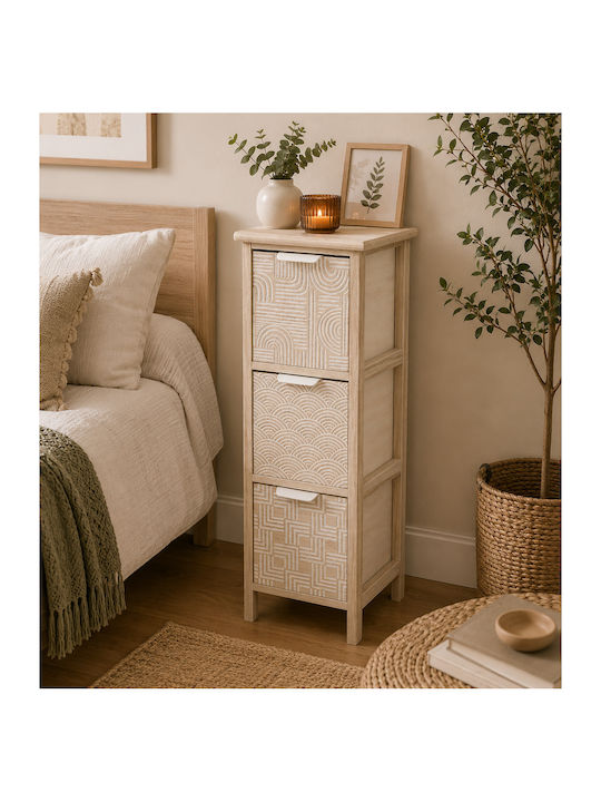 Wooden Storage Drawers with 3 Drawers L25xW25xH77cm