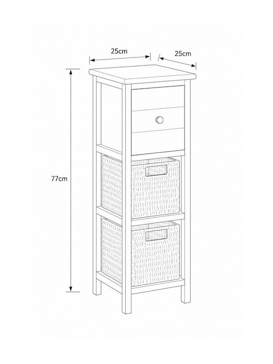 Wooden Storage Drawers with 3 Drawers L25xW25xH77cm