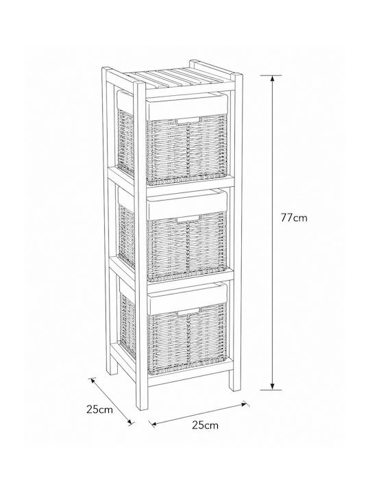 Wooden Storage Drawers with 3 Drawers L25xW25xH77cm