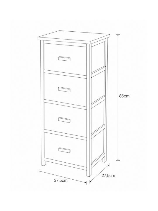 Wooden Storage Drawers with 4 Drawers L37.5xW27.5xH86cm