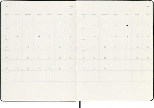 Moleskine Classic Планиращ 2026 2027 Седмични Бележки 18 Месеца Черен Екстра Голям 19x25 Твърда Корица 8056999279905