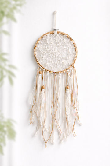 Macrame Decorative Dreamcatcher Handmade White Fabric 55x21cm