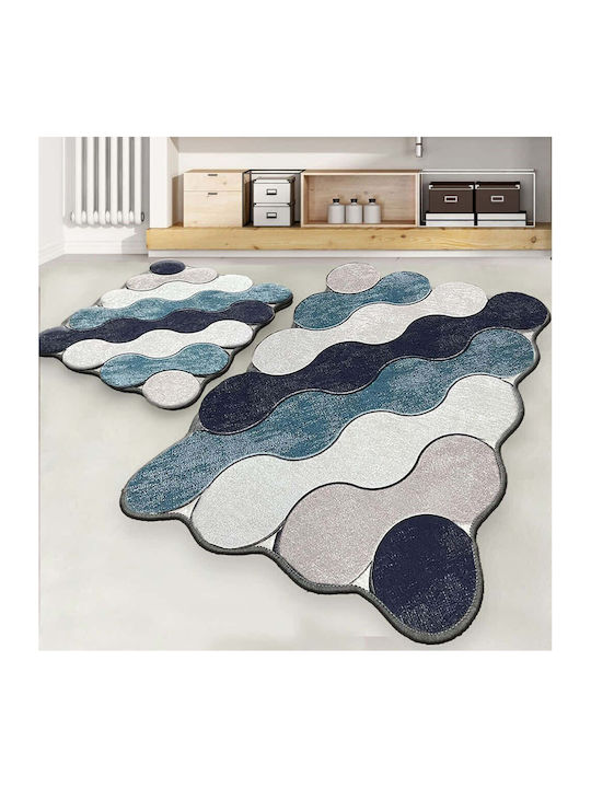 L'Εssentiel Maison Set Badematten Synthetisch,Polyester/Cotton/Leather Rechteckig Blue 2Stück