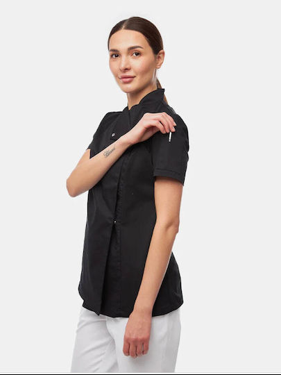 strongAnt Chef Jacket 100% Cotton Female Black with Short Sleeve
