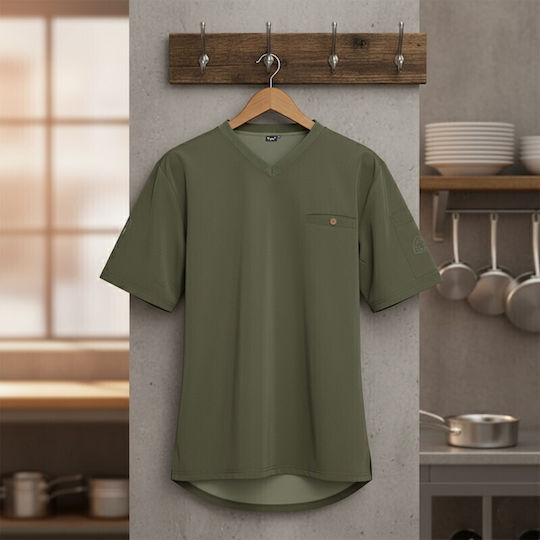 Tips Blouse Chef Microfiber Khaki with Short Sleeve