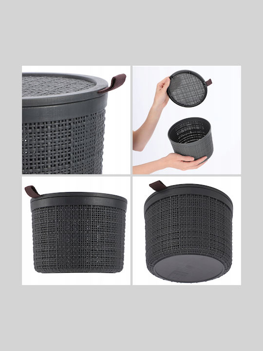 Recipient rotund din iută cu capac 2l Ø17x13cm gri închis