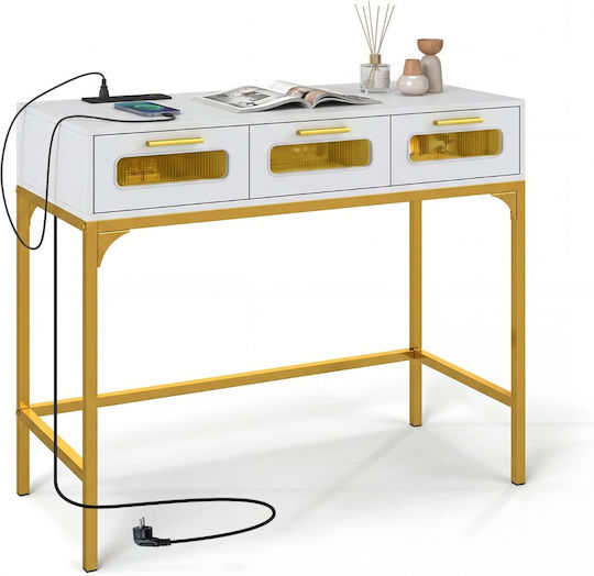 Consolă din Lemn și Metal Albă M75xL40xÎ90cm