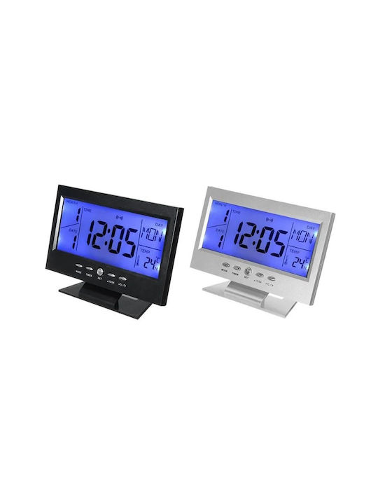 Επιτραπέζιο Ψηφιακό Ρολόι LCD με Ξυπνητήρι Ασημί DS-8082