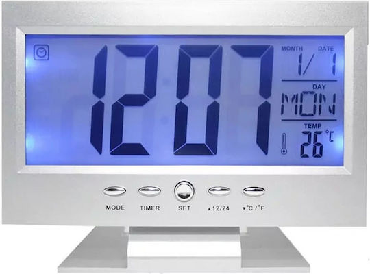 Tischuhr Digital LCD mit Wecker Silber DS-8082