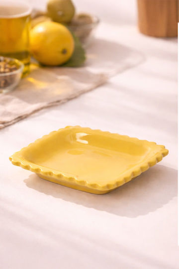Kaemingk Round Yellow Ceramic Serving Bowl with Diameter 13.8cm