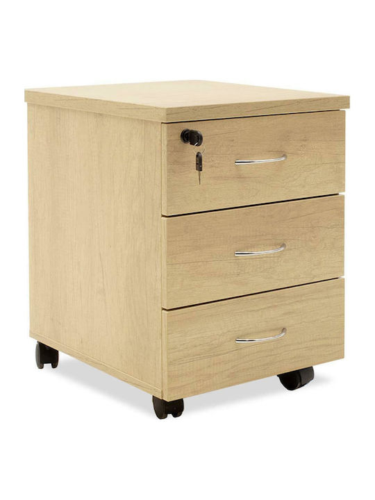 Amazon Office Storage Chipboard Drawer with Wheels, Lock & 3 Drawers Sonoma L39xW47xH52.5cm