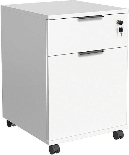 Office Storage Chipboard Drawer with Wheels, Lock & Drawers White L41xW41xH61cm