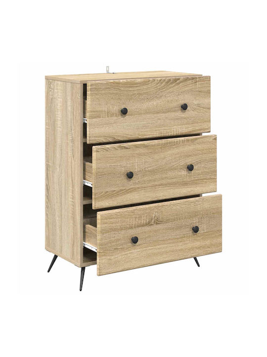 Kommode Schlafzimmer aus Holz & Metall mit 3 Schubladen 66x34.5x90cm
