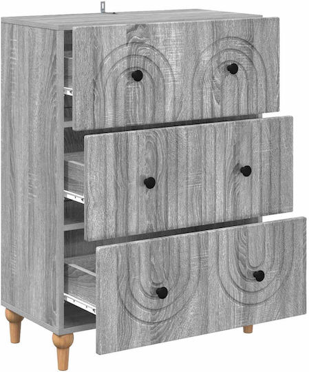 Wooden Bedroom Chest of Drawers with 3 Drawers Gray Sonoma 66x34.5x90cm