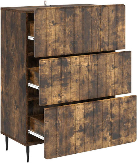 Wooden Bedroom Chest of Drawers with 3 Drawers Smoked Oak 66x34.5x92cm