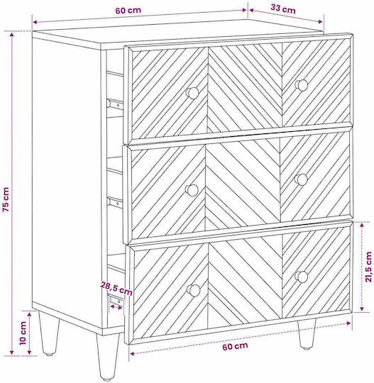 Wooden Brown Bedroom Chest of Drawers 60x33.5x75cm