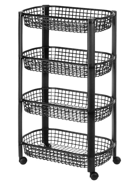 Excellent Houseware Troleu De Bucătărie Din Plastic Cu 4 Locuri Negru 46x26x79cm