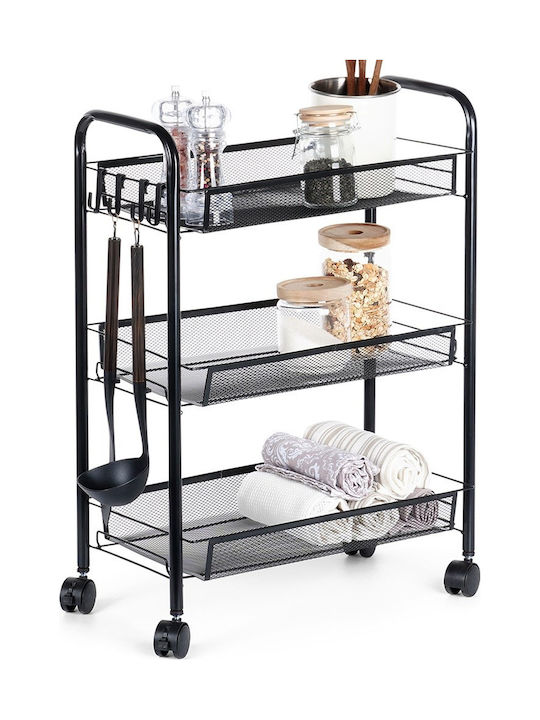 Vilde Metal Kitchen Trolley 3 Tiers Black 44x26x63cm