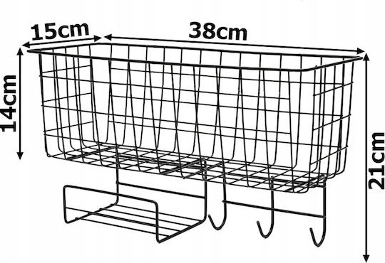 Wandmontage Metallisches Regal 38x15x21cm Schwarz