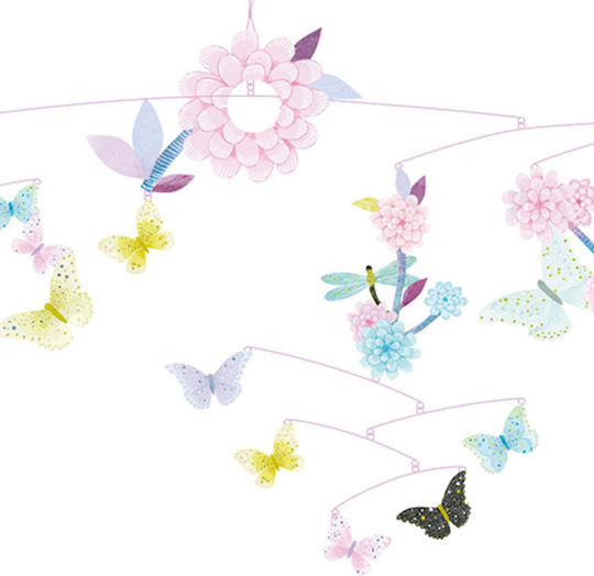Djeco Kids Room Decorative Mobile Animals Pink made of Wood The Garden With The Butterflies