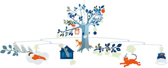 Djeco Kids Room Decorative Mobile Blue made of Wood An Unusual Night 80x50cm