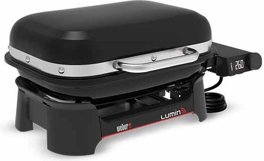 Weber Lumin Smart Compact Tabletop Electric Grill with Smooth and Grooved Plate with Lid and Adjustable Thermostat 43x28cm