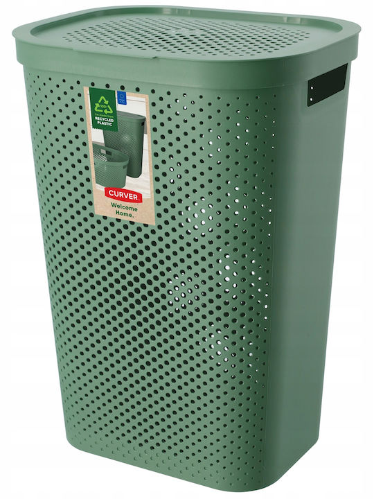 Curver Infinity Plastic Laundry Basket 60lt with Lid 44x60x60cm Green