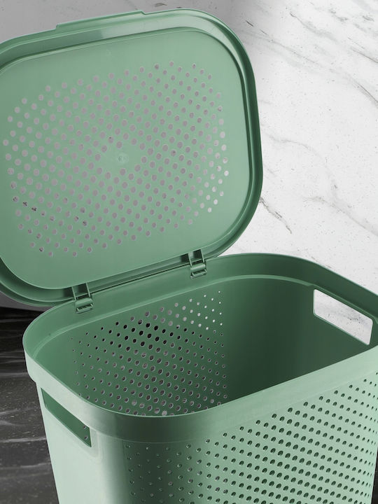 Curver Infinity Plastic Laundry Basket 60lt with Lid 44x60x60cm Green